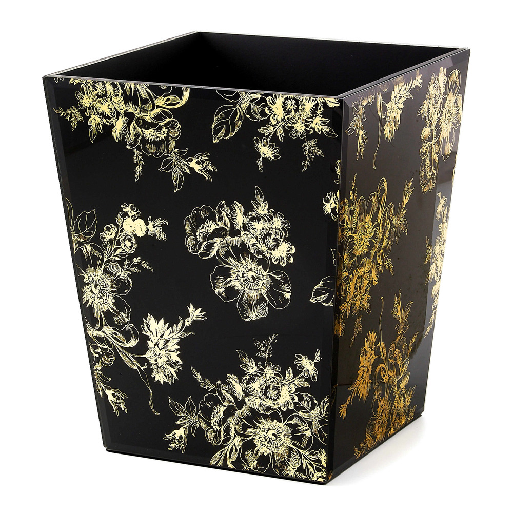 NEW  Mackenzie-Childs Twilight Toile Waste Bin Black & Gold